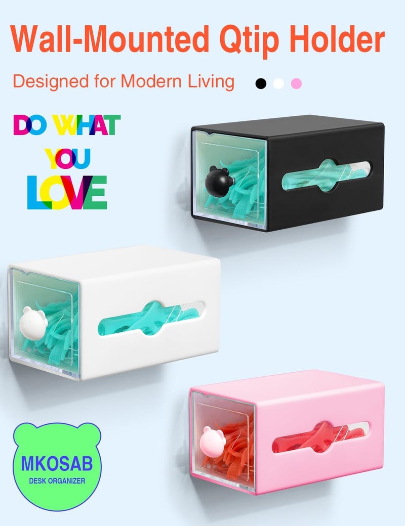 MKOSAB Qtip Holder for Bathroom Wall Organizer – Bathroom Decor, Dorm Room Essential, Small Q-tip Dispenser for Cotton Swabs, Balls, Pads, Floss Picks – Office Storage, Vanity Makeup Organizer(6 Pcs) - Image 4